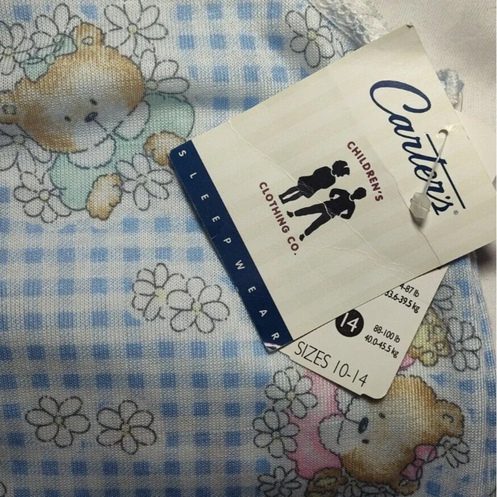 VTG Carter's Girl Sz 14 Bear 1pc Sleep Romper Pajama Blue White Flower Polyester